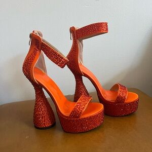 Orange Glitter Stiletto Heels